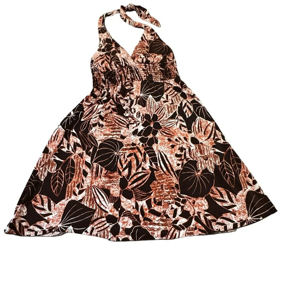 EUC summery Fall Speechless Halter smocked back sun dress w/ orange detail Large - Picture 1 of 4